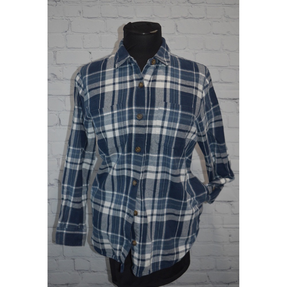 J.Crew Flannel Shirt Women Small Blue White Plaid Button Down With Pockets